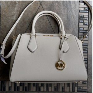 Michael Kors Daria Large Satchel Bag Leather Light Cream